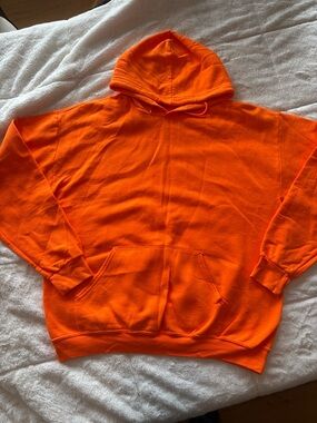 Fruit of the Loom Orange Hoodie Large Bright Pullover Sweatshirt Unisex